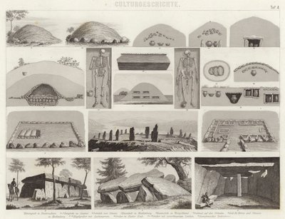 Pravěké pohřební komory. Ilustrace pro Bilder-Atlas (rytina) od German School