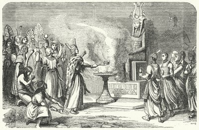 Kněží vykonávající oběť ve starověkém Egyptě (rytina) od German School