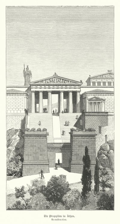 Propylaea, vchod do Akropole v Aténách, starověké Řecko (rytina) od German School