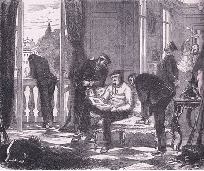Prusové okupují vilu poblíž Paříže, Cassells History of the War between France and Germany vydané nakladatelstvím Cassell and Company Limited, kolem roku 1890 (litho) od German School