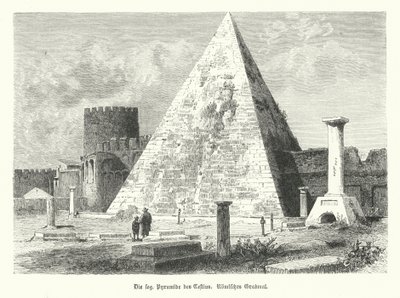 Cestiova pyramida, hrobka Gaia Cestia, Řím, postavená v roce 12 př.nl (rytina) od German School