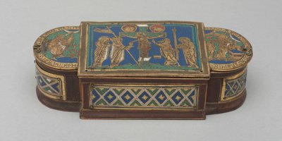 Pyx, c.1170-1180 (zlacená měď, champlevé a cloisonné smalt, dřevěné jádro (moderní)) od German School