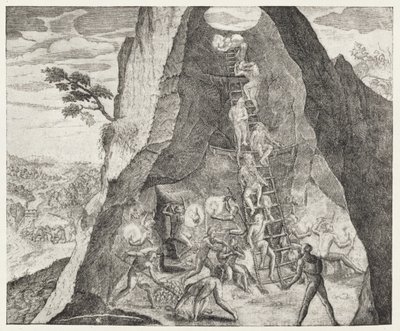 Malebný obrázek dělníků v dolech v Potosí z Gottfriedova díla "Historia Antipodum", vydaného v roce 1655, z knihy "The Romance of the River Plate", svazek I, W. H. Koebel, 1914. od German School