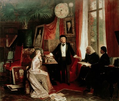 Richard Wagner s Franzem Lisztem a Lisztovou dcerou Cosimou od German School