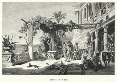 Římský císař Tiberius na ostrově Capri (rytina) od German School