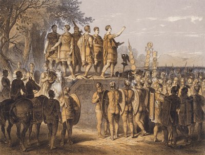 Římský vůdce promlouvá ke svému vojsku (barevná litografie) od German School