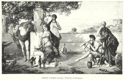 Římští loutkáři v Pompejích (litho) od German School