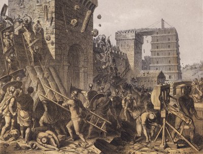 Římští vojáci dobývají pevnost (barevná litografie) od German School