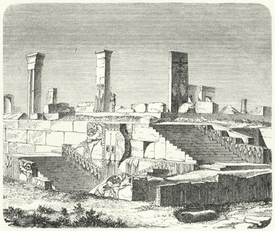 Ruiny paláce Xerxes v Persepolis (rytina) od German School