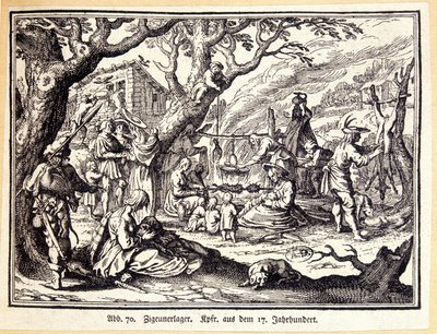Venkovští lidé ve středověku. Německá rytina 18. století. Anonymní. Bibl. umění Deco Arts. od German School