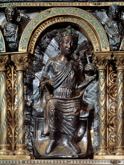 Sarkofág Karla Velikého (742-814). Zastoupení císaře Othona IV Brunšvického (v. 1175-1218). 1165-1215. Německo. Palatinská kaple katedrály v Cáchách. od German School
