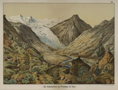 Ledovec Schlatenkees na Venediger, Tyrolsko, Rakousko (barva litho) od German School
