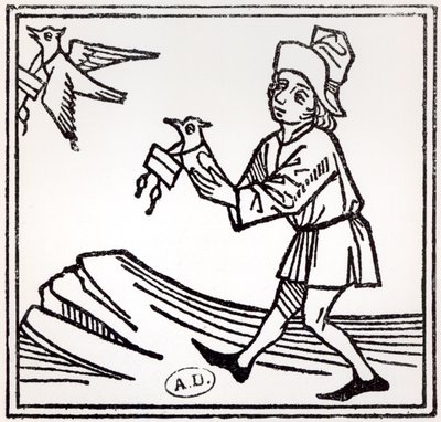 Odeslání dopisu holubí poštou, 1488 od German School