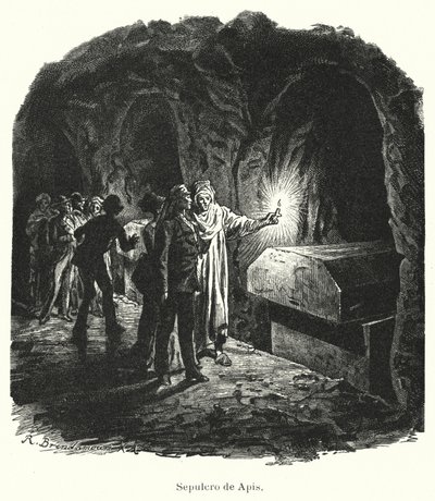 Serapeum v Sakkárě, hrobka posvátných býků Apis uctívaných ve starověkém Egyptě (litho) od German School