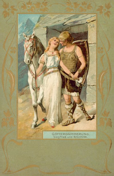 Siegfried a Brunnhilda ve scéně z Gotterdammerung (chromolit) od German School