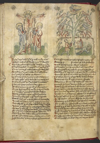 Sloane 361, f.26v Nabuchodonozor vidí strom ve snu; Ukřižování, z 