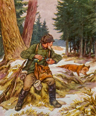 Sonntagsjager / Nedělní lovec (barevná litografie) od German School