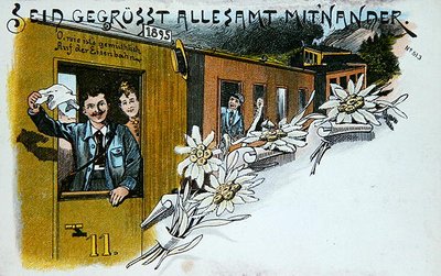 Pohlednice s upomínkovým pozdravem, cca 1900 (barevné lito) od German School