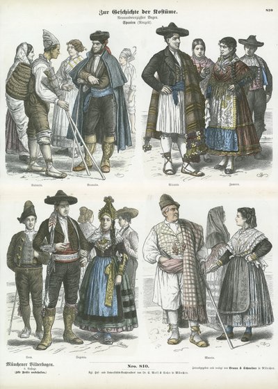 Španělské regionální kroje, 19. století od German School