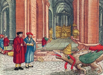 Mluvení jazyky, Letnice, z Lutherovy bible, kolem roku 1530 (barevný dřevoryt) od German School