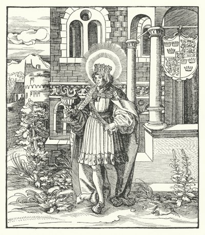 St Edward mučedník, král Anglie (rytina) od German School