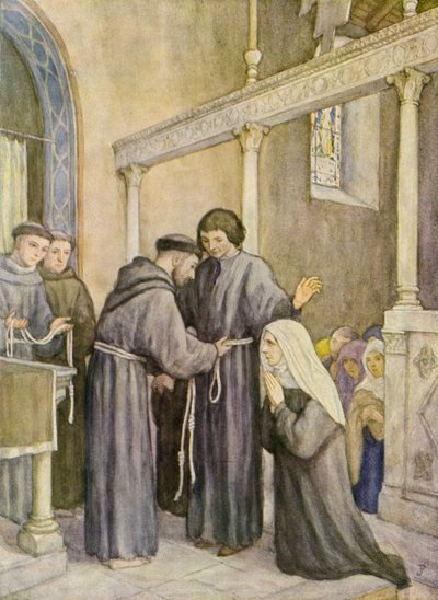 Svatý František a založení třetího řádu (barevná litografie) od German School