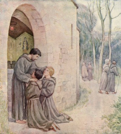 První misie svatého Františka (barevná litografie) od German School