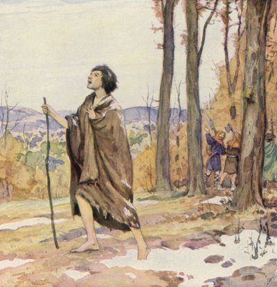 Svatý František na cestě do Gubbia (barevná litografie) od German School