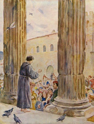 Svatý František při svém prvním kázání (barevná litografie) od German School