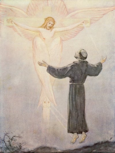 Svatý František přijímá stigmata (barevná litografie) od German School