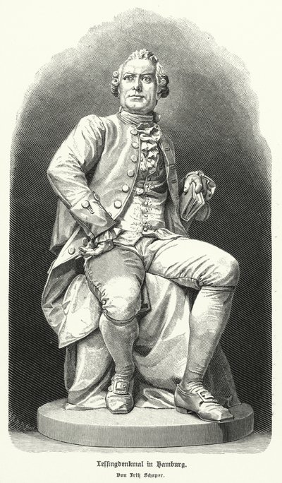 Socha v Hamburku od Fritze Schapera německého dramatika a filozofa Gottholda Ephraima Lessinga (litho) od German School