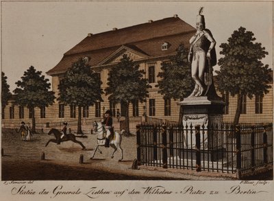 Socha generála von Ziethena na Wilhelm Platz, Berlín (barevný lept) od German School