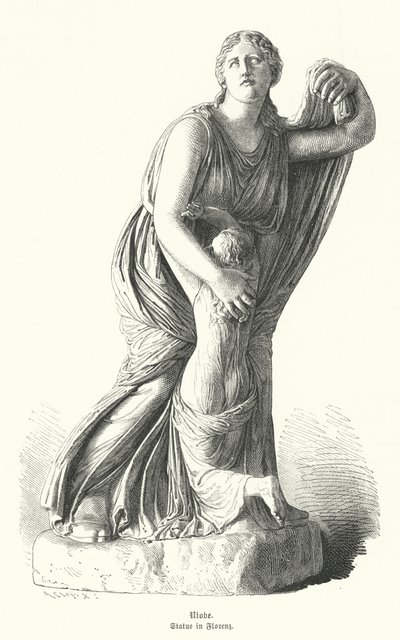 Socha Niobe chránící jedno ze svých dětí před Artemis a Apollónem (rytina) od German School