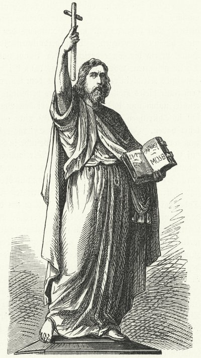 Socha svatého Bonifáce (c675-754), anglosaského misionáře do germánských částí Franské říše, ve Fuldě (rytina) od German School