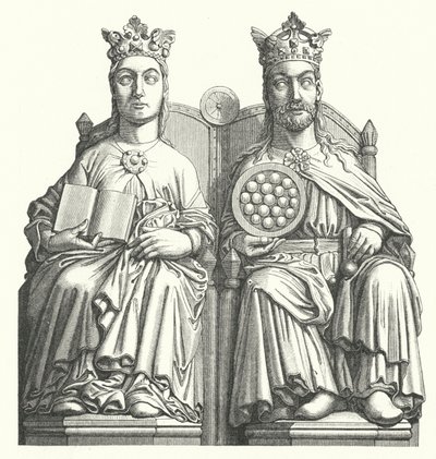 Sochy v magdeburské katedrále nazvané „Královský pár“ měly zobrazovat krále Ottu I. a jeho manželku Edith Anglickou (rytina) od German School
