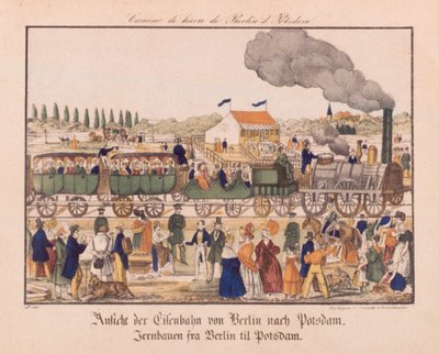 Parní železnice mezi Berlínem a Postupimí, Neuruppiner Bilderbogen, cca 1840 od German School