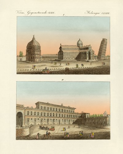 Podivné budovy v Itálii (barevná rytina) od German School