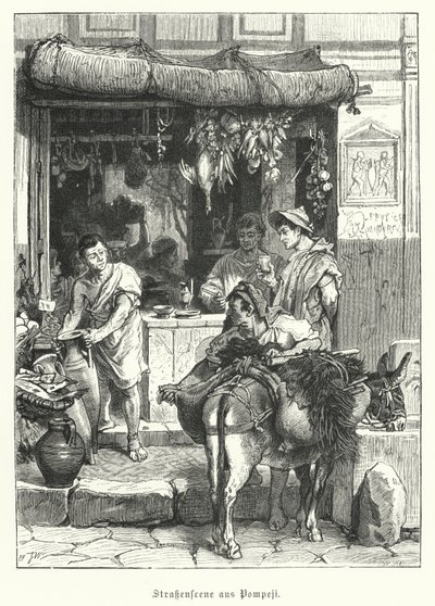 Pouliční scéna ve starověkém římském městě Pompeje (rytina) od German School