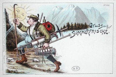 Letní prázdninová pohlednice, konec 19. nebo začátek 20. století (barevné lito) od German School