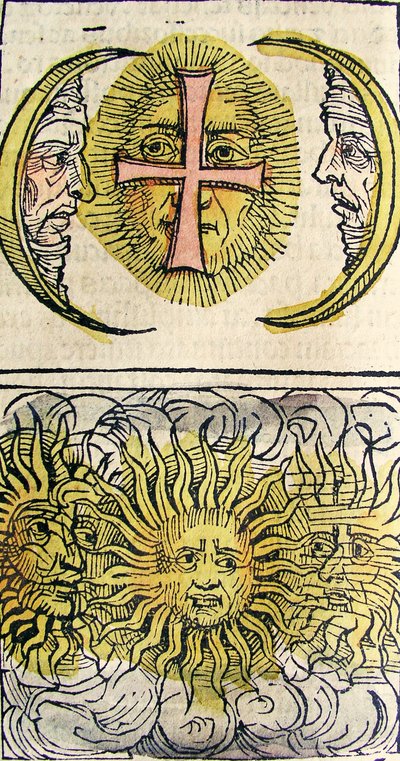Sluneční psi a měsíční psi, publikovaná v Norimberské kronice, 1493 od German School