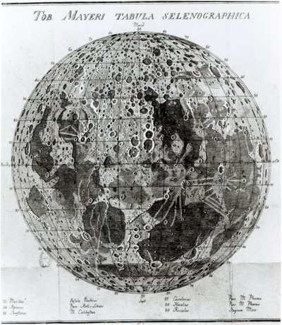 Povrch Měsíce, ilustrace z Selenotopographische Fragmente od Johanna Hieronyma Schroetera, vydané v roce 1791 od German School