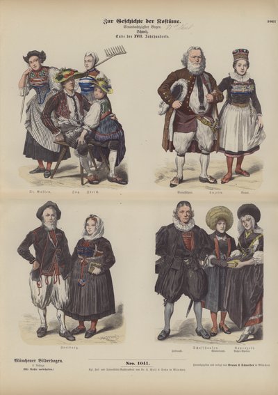 Švýcarský kroj, konec 18. století (barevná rytina) od German School