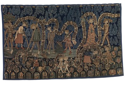 Gobelín ilustrující měsíc červenec, cca 1400-25 (vlna a len) od German School