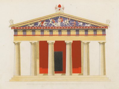 Chrám Aphaea, Aegina, Řecko (barevná litografie) od German School