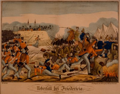 Bitva u Fredericie během první šlesvické války, 6. července 1849, Neuruppiner Bilderbogen, vydalo nakladatelství Oehmigke & Riemschneider, cca 1850 od German School