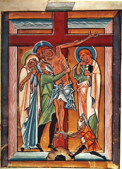 Sestup z kříže, asi 1230 (tempera a plátkové zlato na pergamenu) od German School