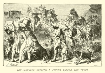 Císař Leopold I. letící před Turky od German School