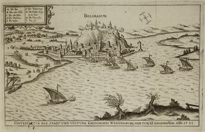 Pád Bělehradu Turkům v roce 1521, ilustrace z knihy o osmanských taženích v Evropě, vyryl Paul Furst (c.1605-66) od German School