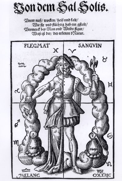 Čtyři humory, z Quinta Essentia od Leonharta Thurneissera zun Thurna (1531-956), vydané v Lipsku, 1574 od German School