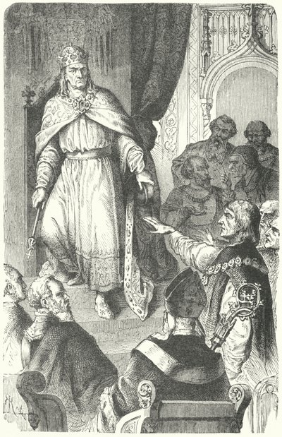 Císař Svaté říše římské Karel IV vydává Zlatou bulu z roku 1356 (rytina) od German School